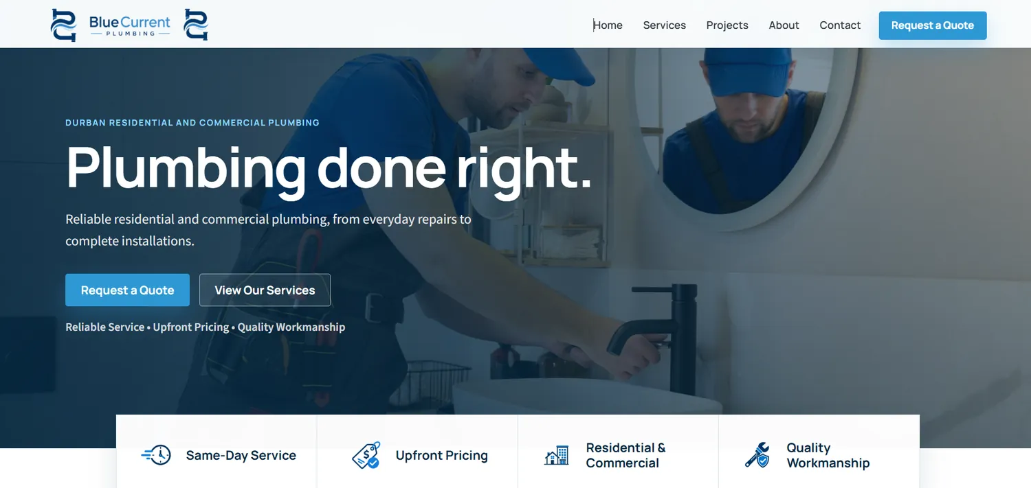BlueCurrent Plumbing concept website preview