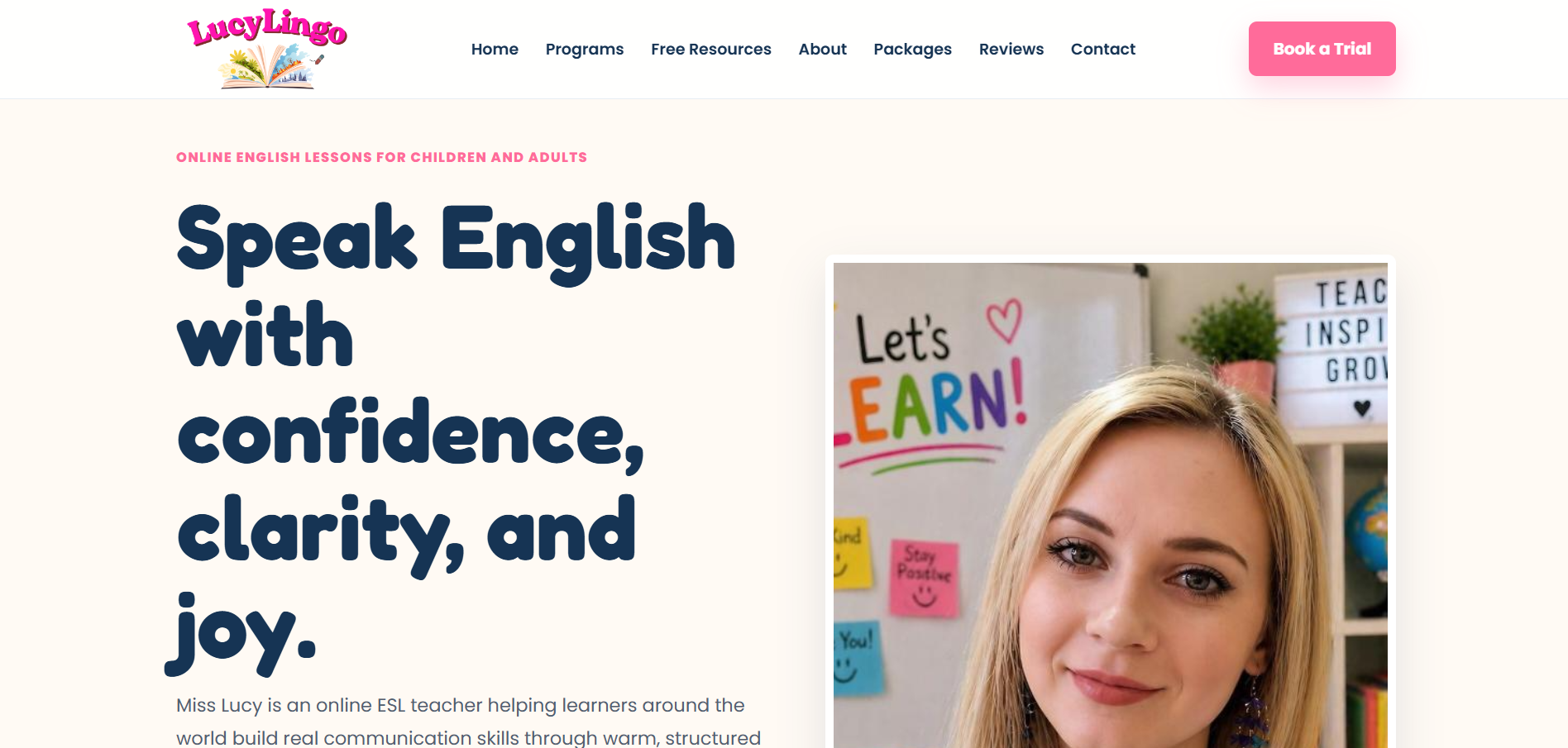 Lucy Lingo ESL website preview